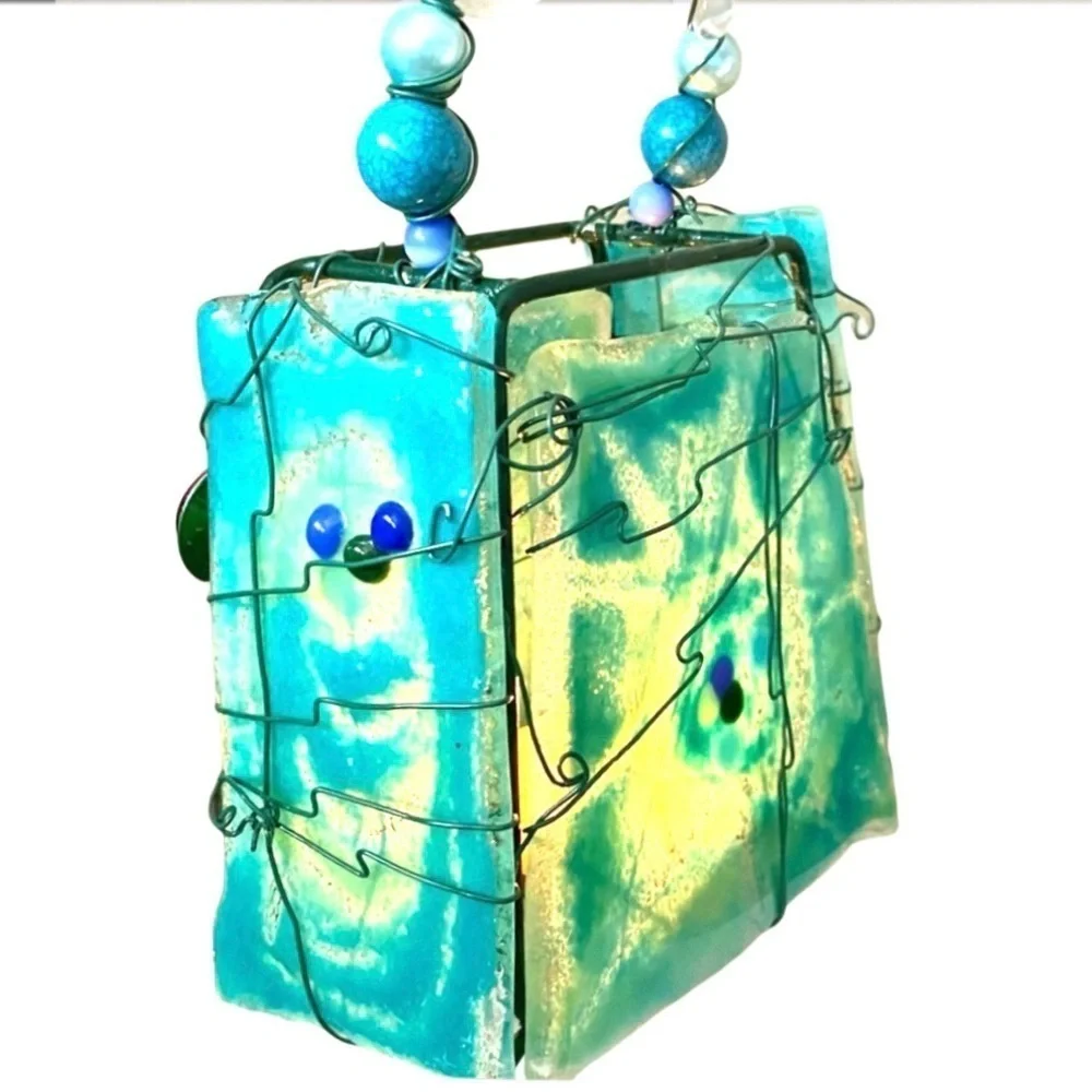 Turquoise Blown Glass  TEA CANDLE HOLDER